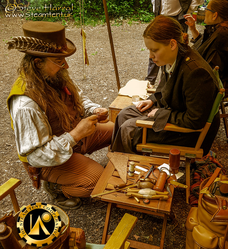 Leather Craft Session at The Goldrush Camp 2019 - The Steam Tent Co-operative.  Gary Waidson - www.Steamtent.uk