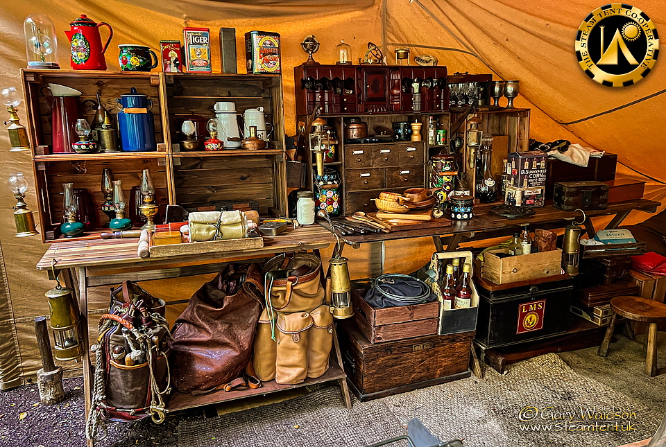 Using wooden packing crates as camp furniture - The Steam Tent Co-operative.  Gary Waidson - www.Steamtent.uk