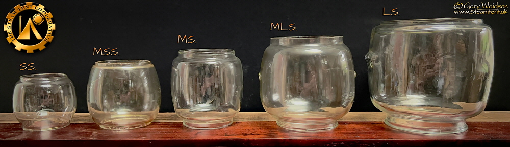 Illustration of the most common short profile globes for paraffin / kerosene lanterns - The Steam Tent Co-operative.  Gary Waidson - www.Steamtent.uk