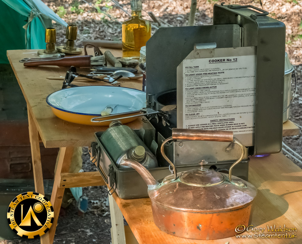 Steve's Cooking Table - The Easter Tea Party 2019 - The Steam Tent Co-operative. © Gary Waidson - www.Steamtent.uk