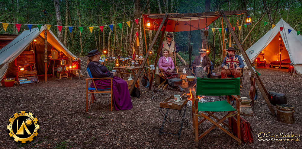 Early Evening by the fire - The Easter Tea Party 2019 - The Steam Tent Co-operative. © Gary Waidson - www.Steamtent.uk